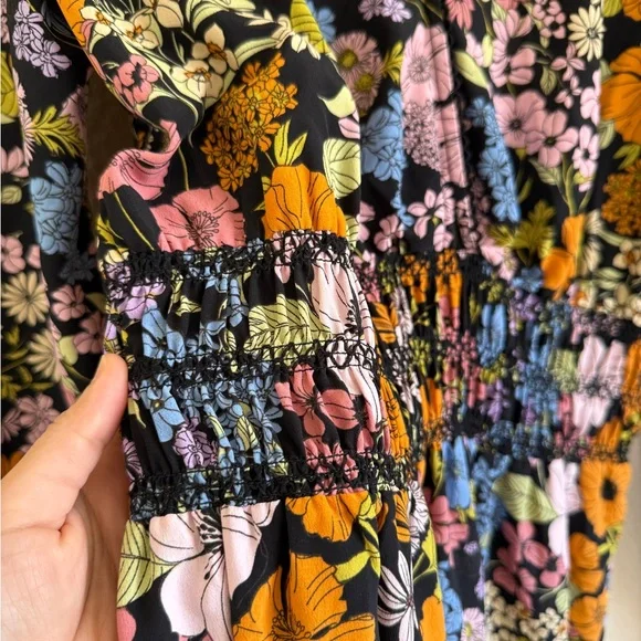 Wayf Multicolor Floral Smocked Mini Dress-Size L - Picture 3 of 8